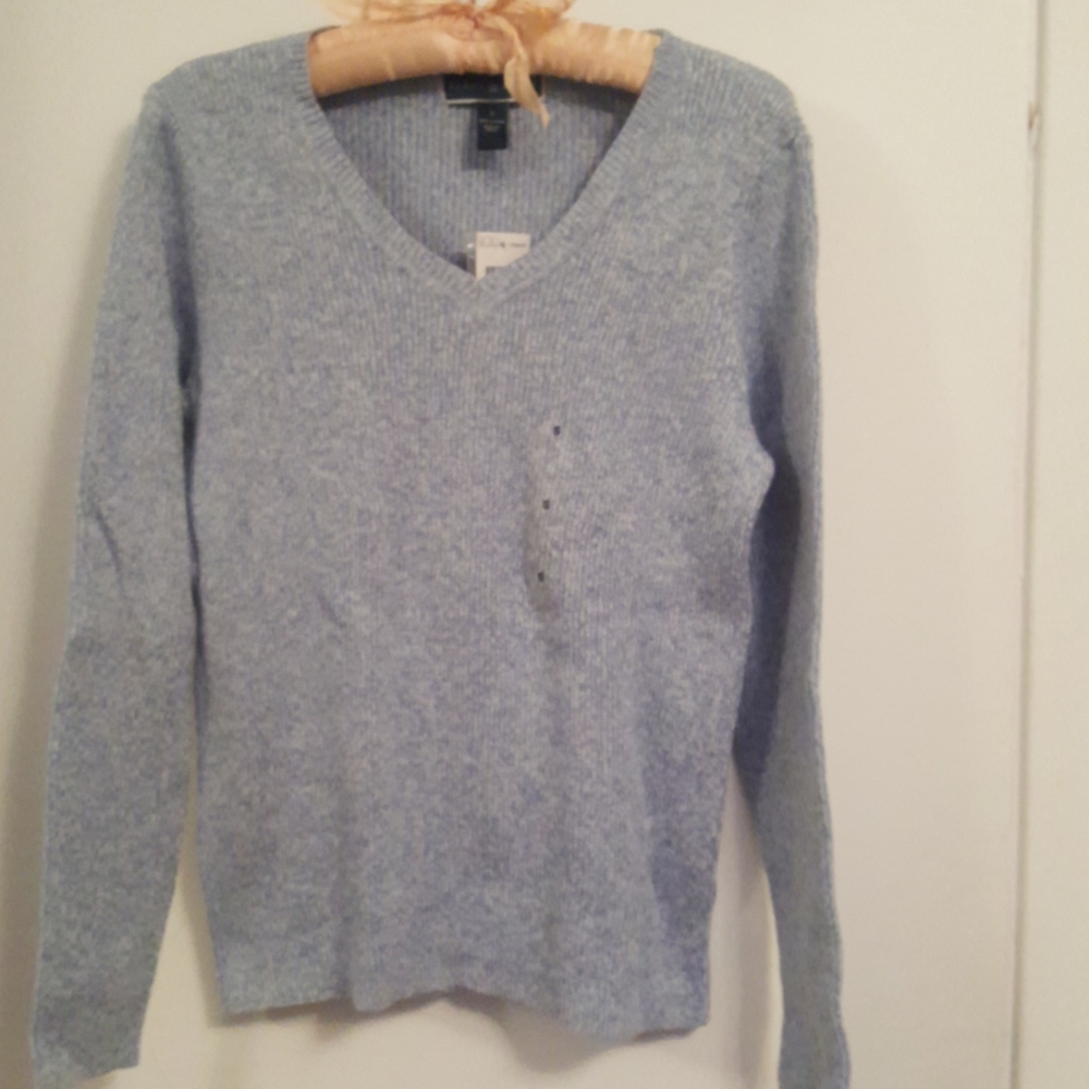 Karen Scott light blue spring summer knitted cotton sweater